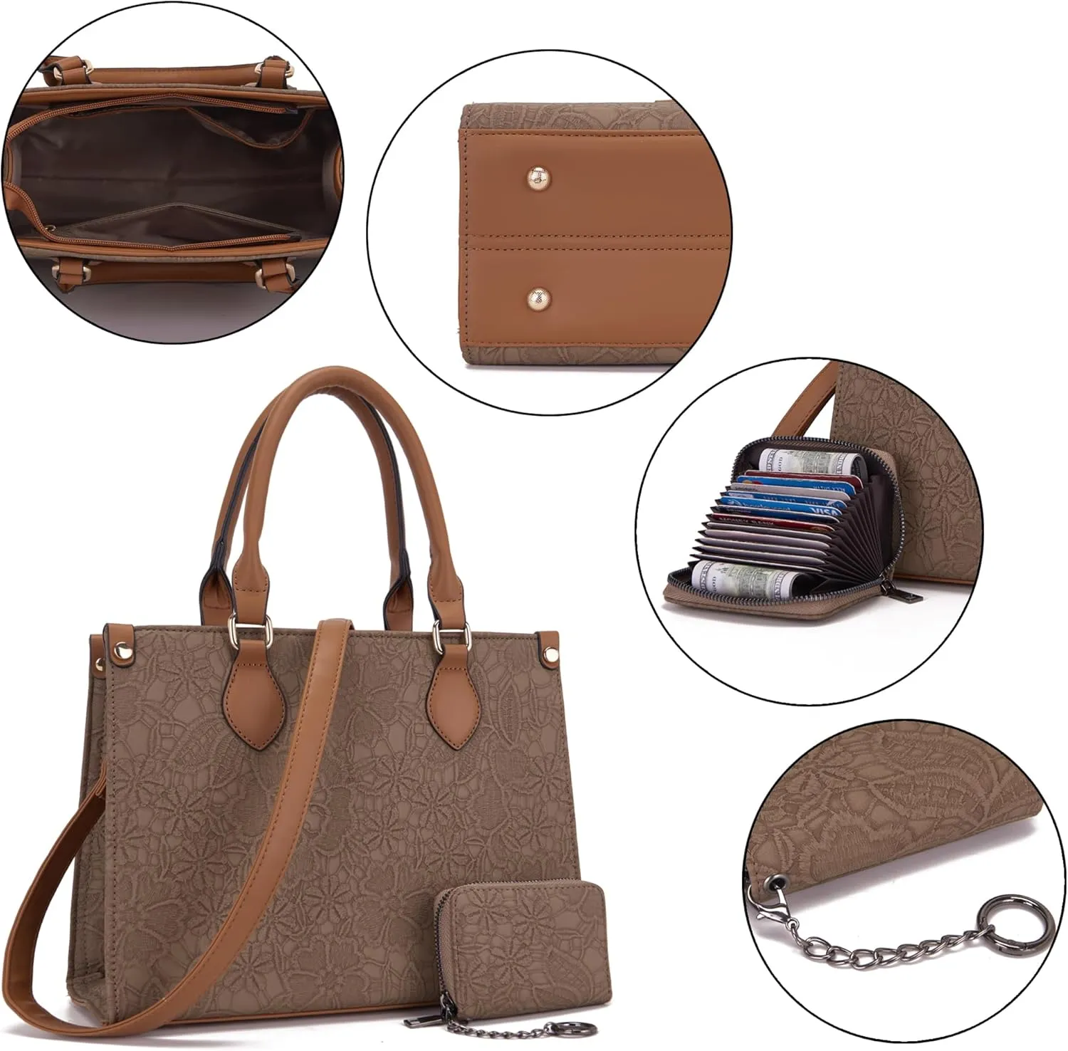 Qiyuer Medium Handbags For Women Vegan Leather Purses Set Satchel Tote Bags With Matching Wallet 2pcs