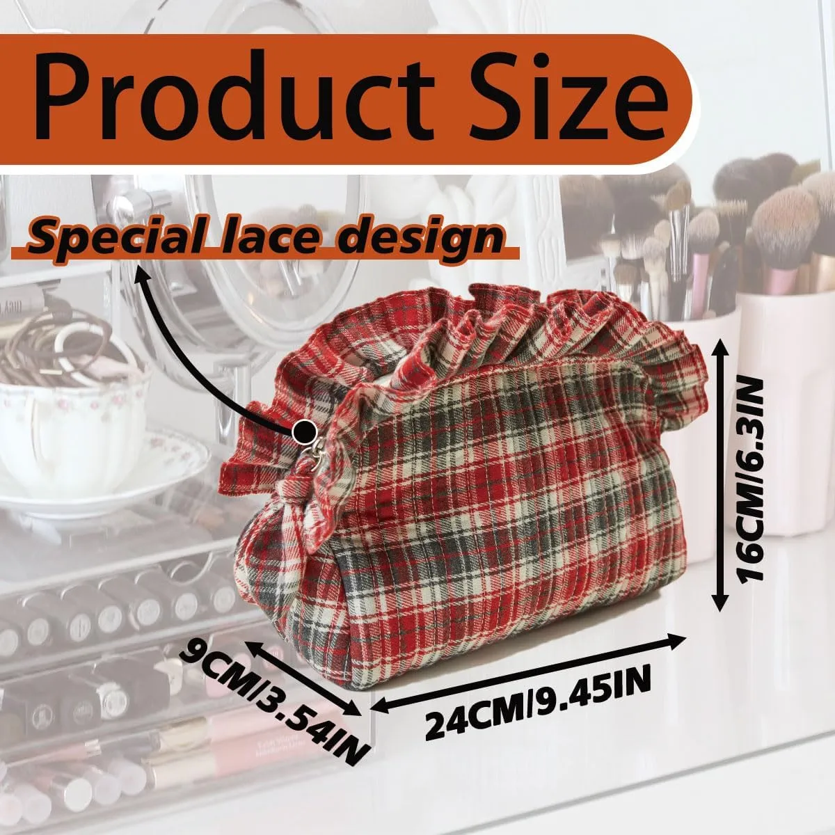Quilted Cosmetic Bag for Women Travel Toiletry Bags Scottish Buffalo Plaid Makeup Bag Puffy Pouch