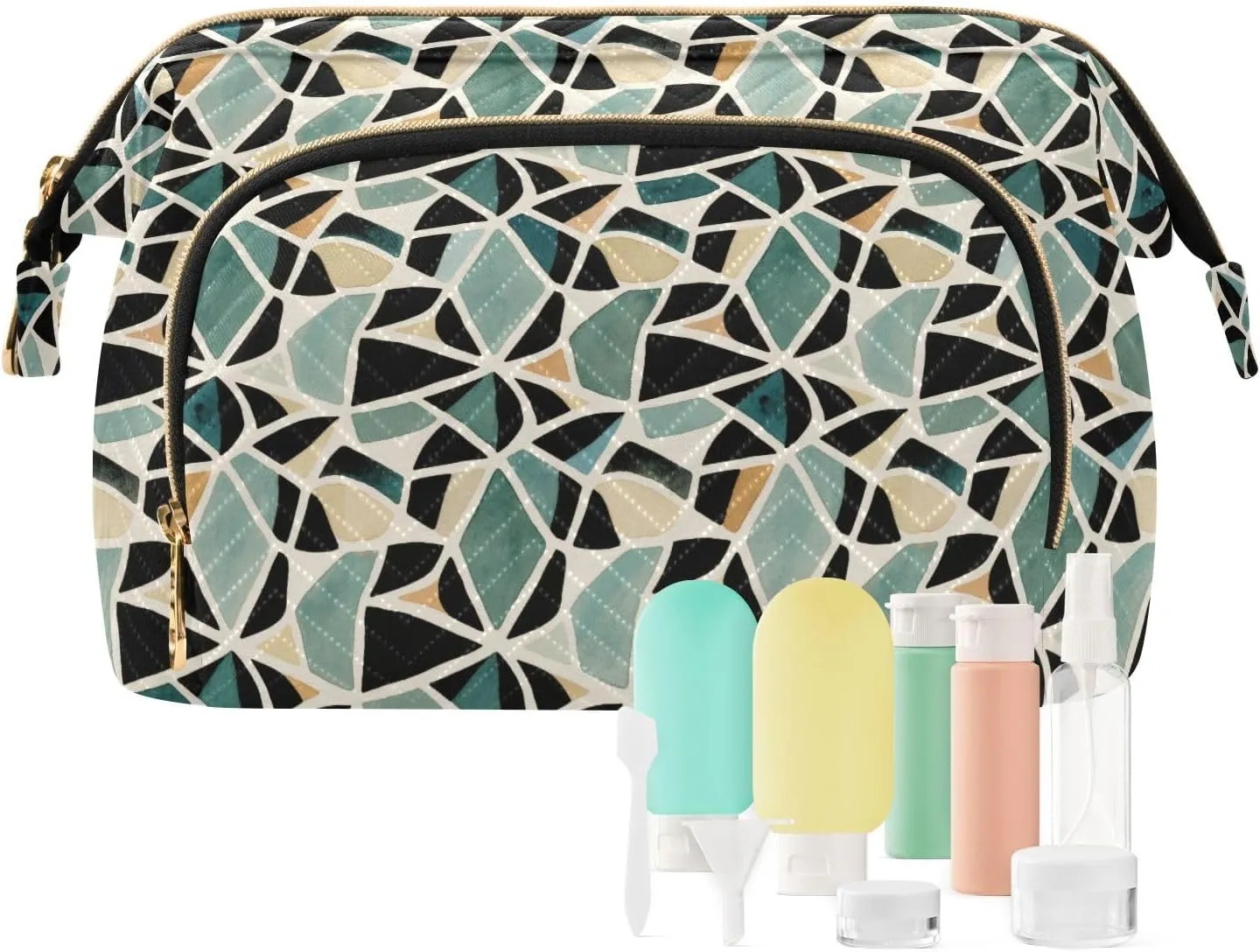 Quilted Makeup Bag for Travel with Padded Rectangular Design Spacious Capacity