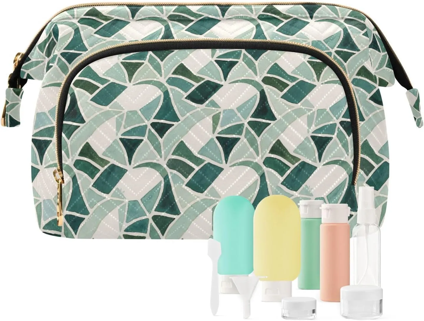 Quilted Makeup Bag for Travel with Padded Rectangular Design Spacious Capacity