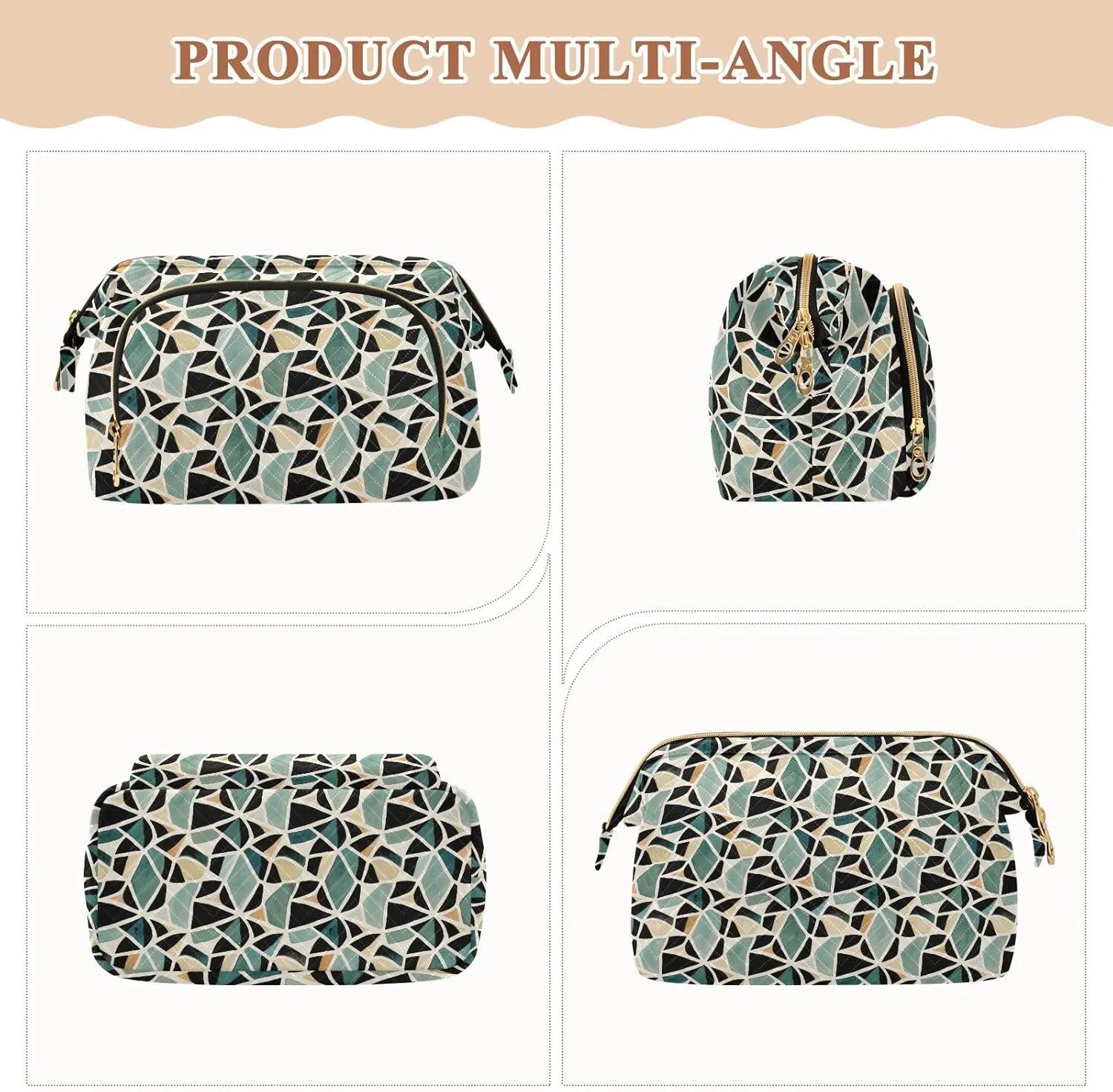 Quilted Makeup Bag for Travel with Padded Rectangular Design Spacious Capacity