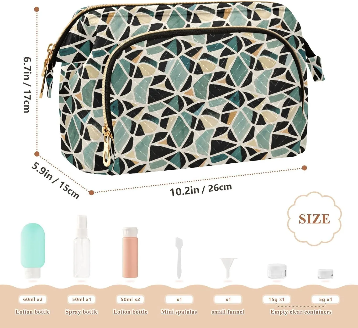 Quilted Makeup Bag for Travel with Padded Rectangular Design Spacious Capacity