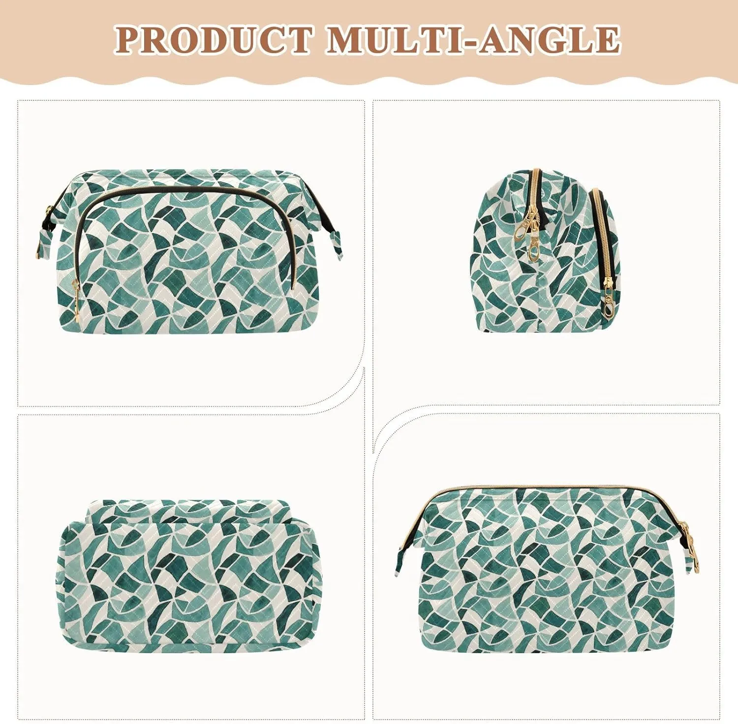 Quilted Makeup Bag for Travel with Padded Rectangular Design Spacious Capacity