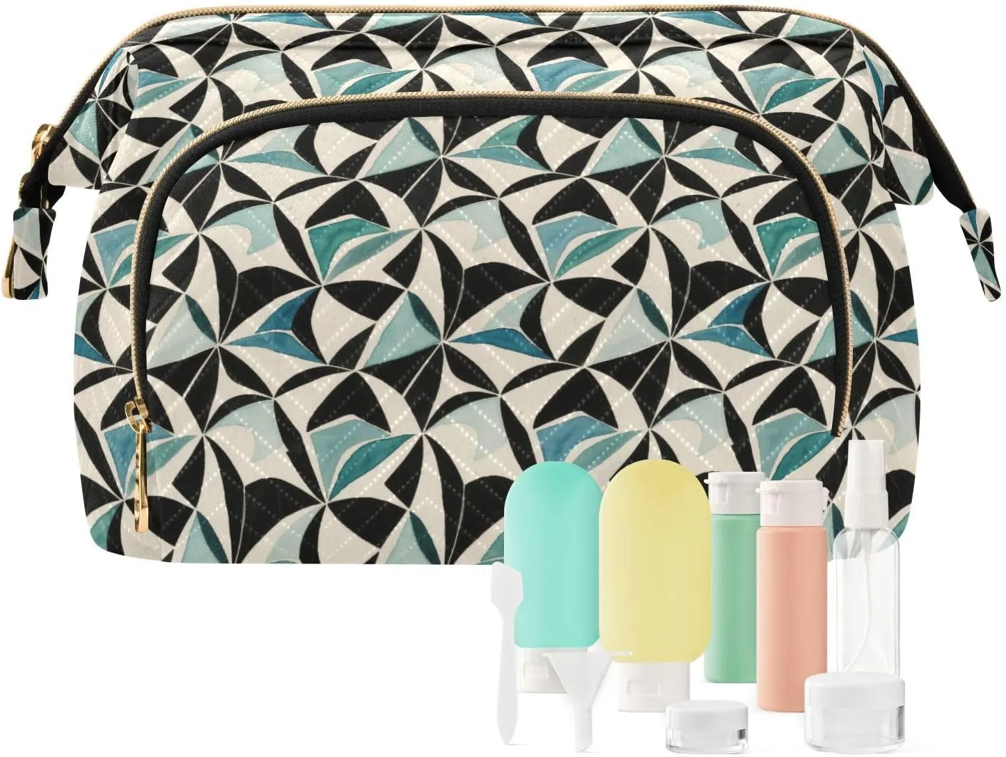 Quilted Makeup Bag for Travel with Padded Rectangular Design Spacious Capacity