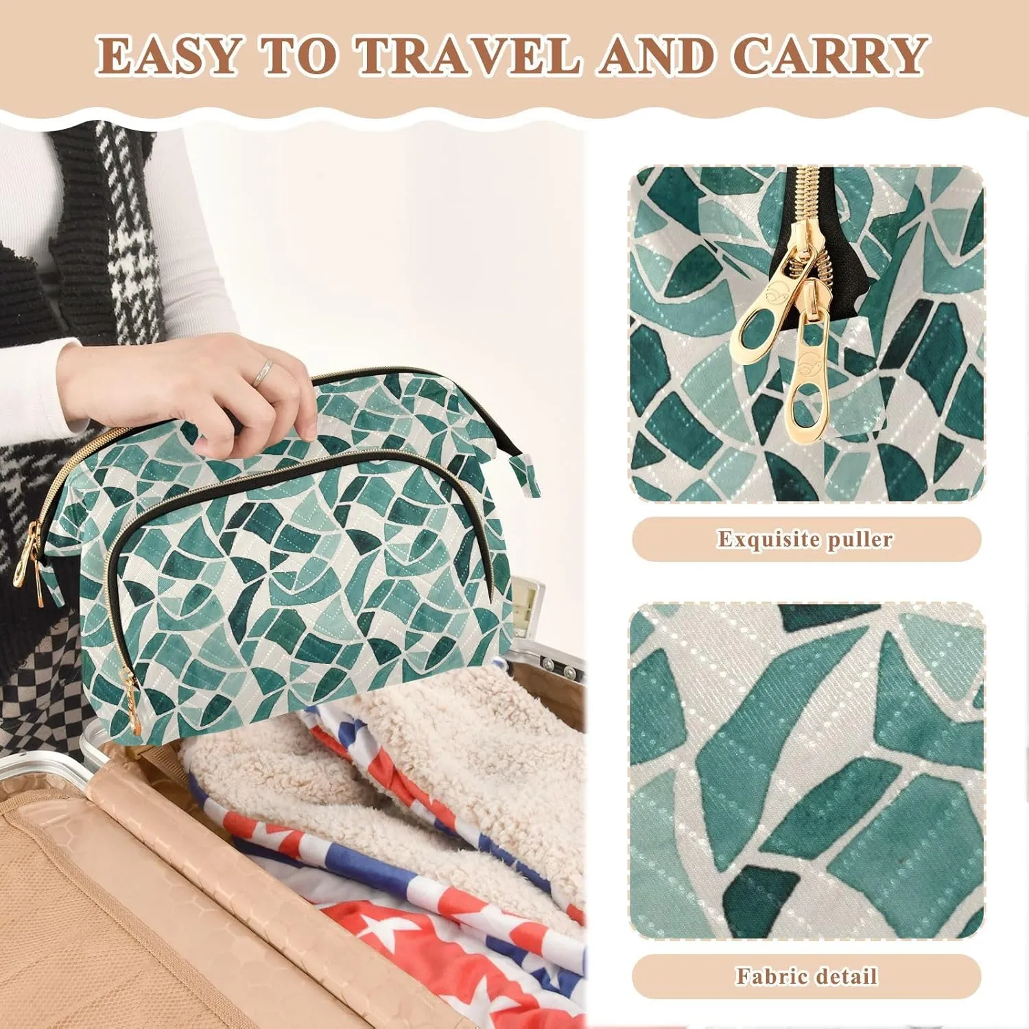 Quilted Makeup Bag for Travel with Padded Rectangular Design Spacious Capacity