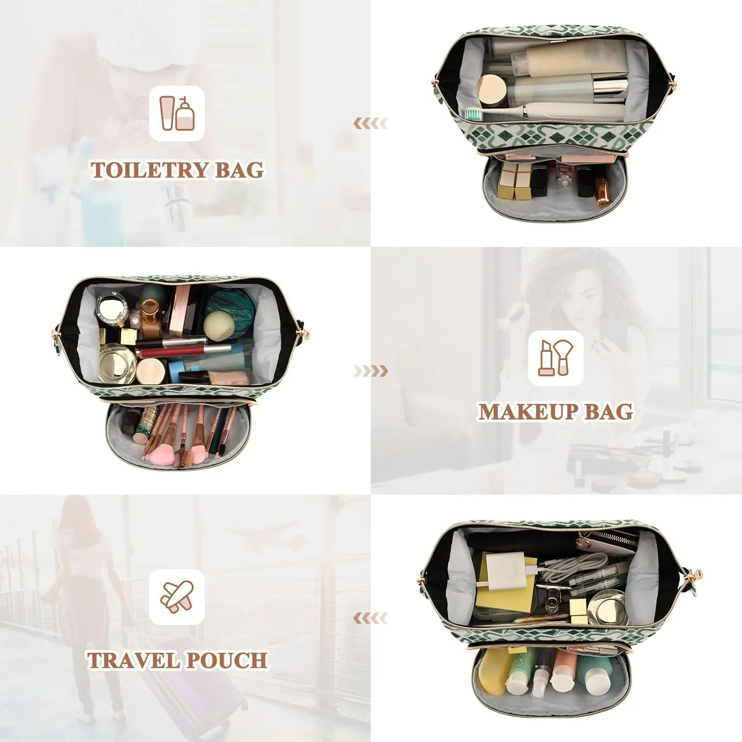 Quilted Makeup Bag for Travel with Padded Rectangular Design Spacious Capacity