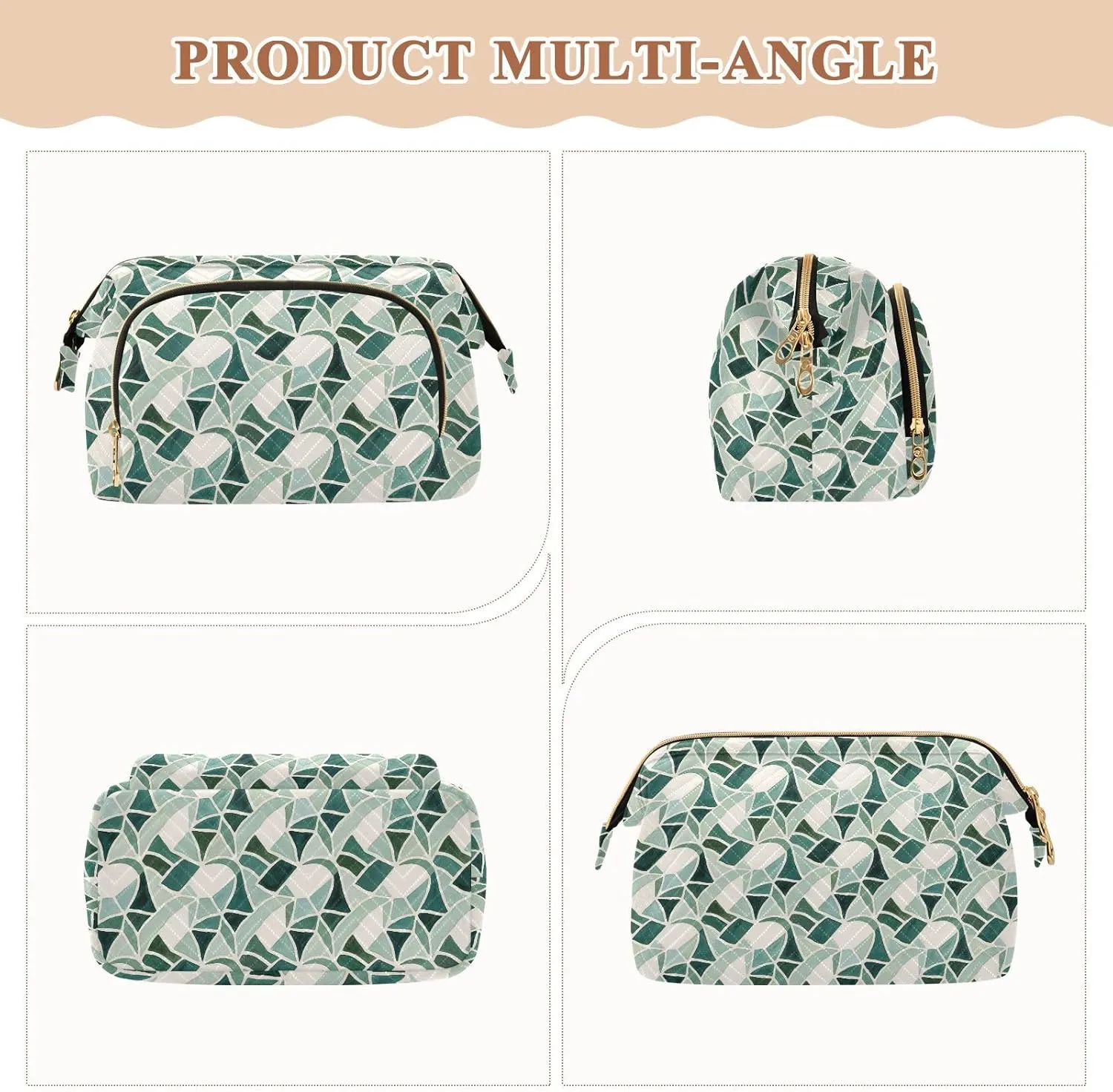 Quilted Makeup Bag for Travel with Padded Rectangular Design Spacious Capacity