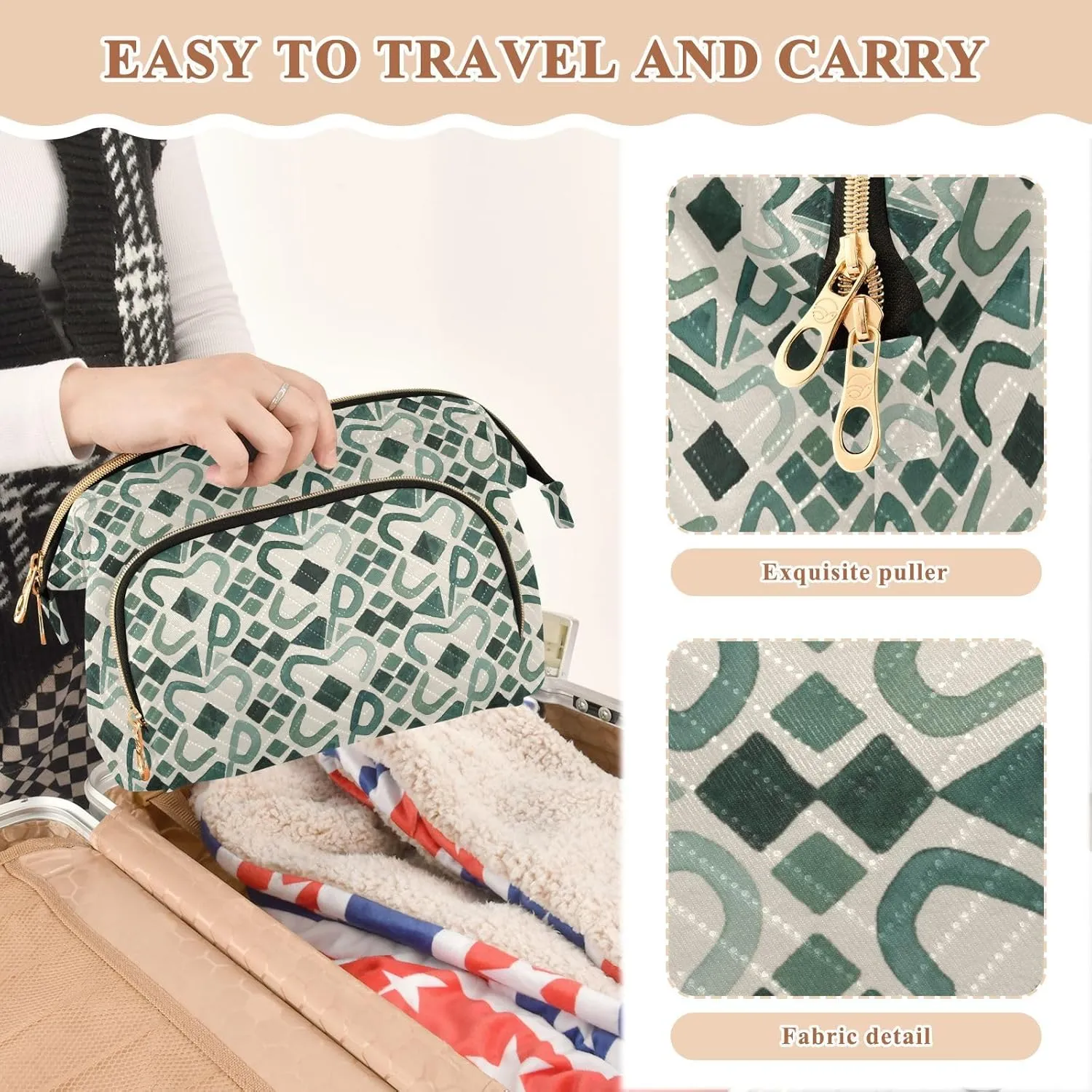 Quilted Makeup Bag for Travel with Padded Rectangular Design Spacious Capacity