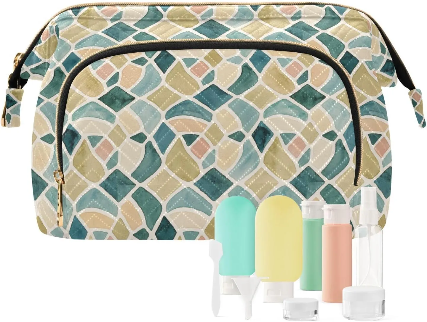 Quilted Makeup Bag for Travel with Padded Rectangular Design Spacious Capacity