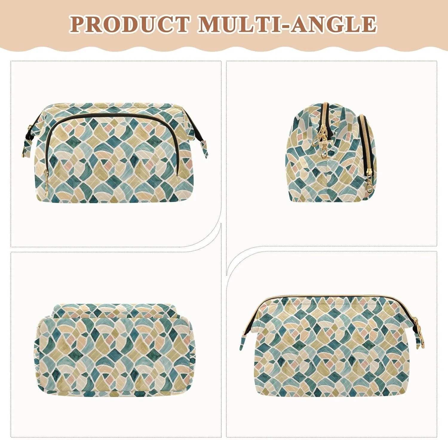 Quilted Makeup Bag for Travel with Padded Rectangular Design Spacious Capacity