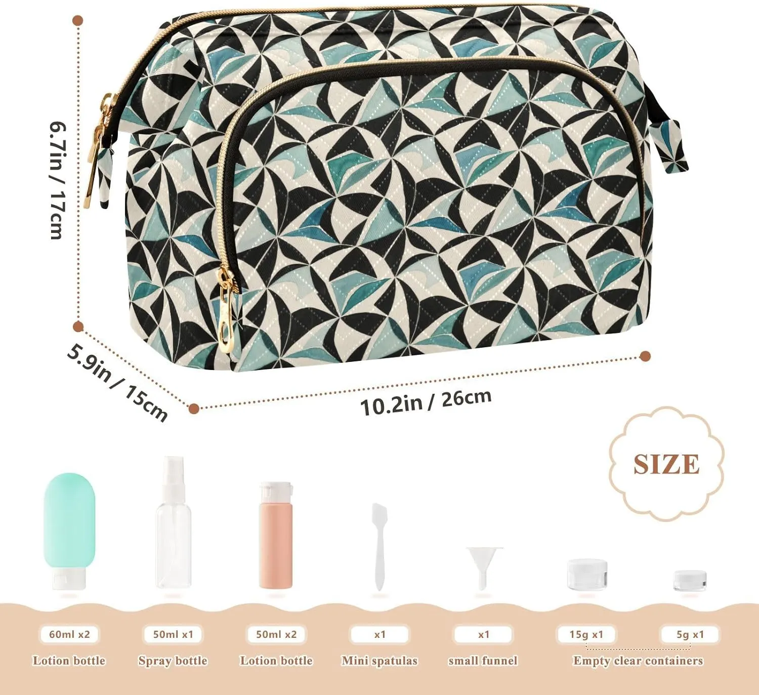 Quilted Makeup Bag for Travel with Padded Rectangular Design Spacious Capacity