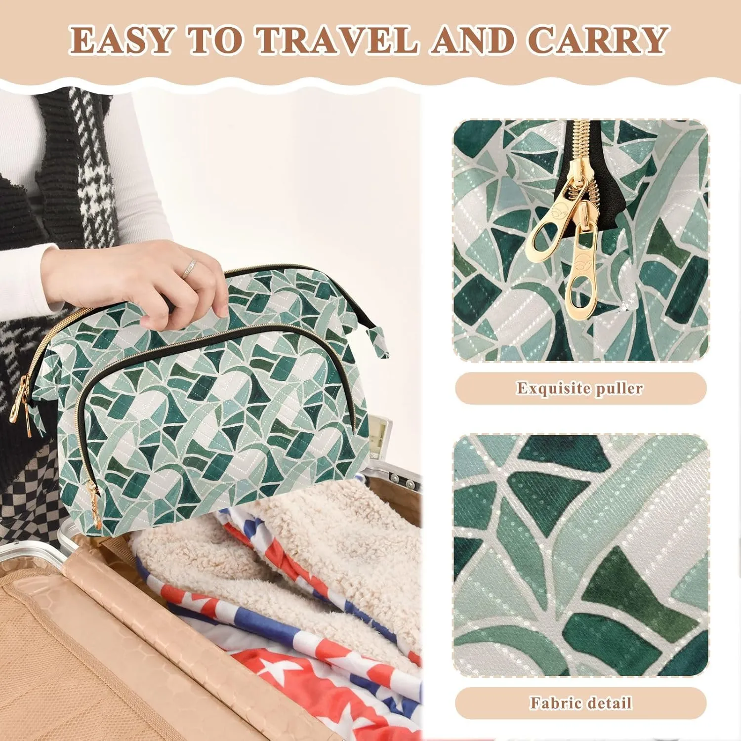 Quilted Makeup Bag for Travel with Padded Rectangular Design Spacious Capacity