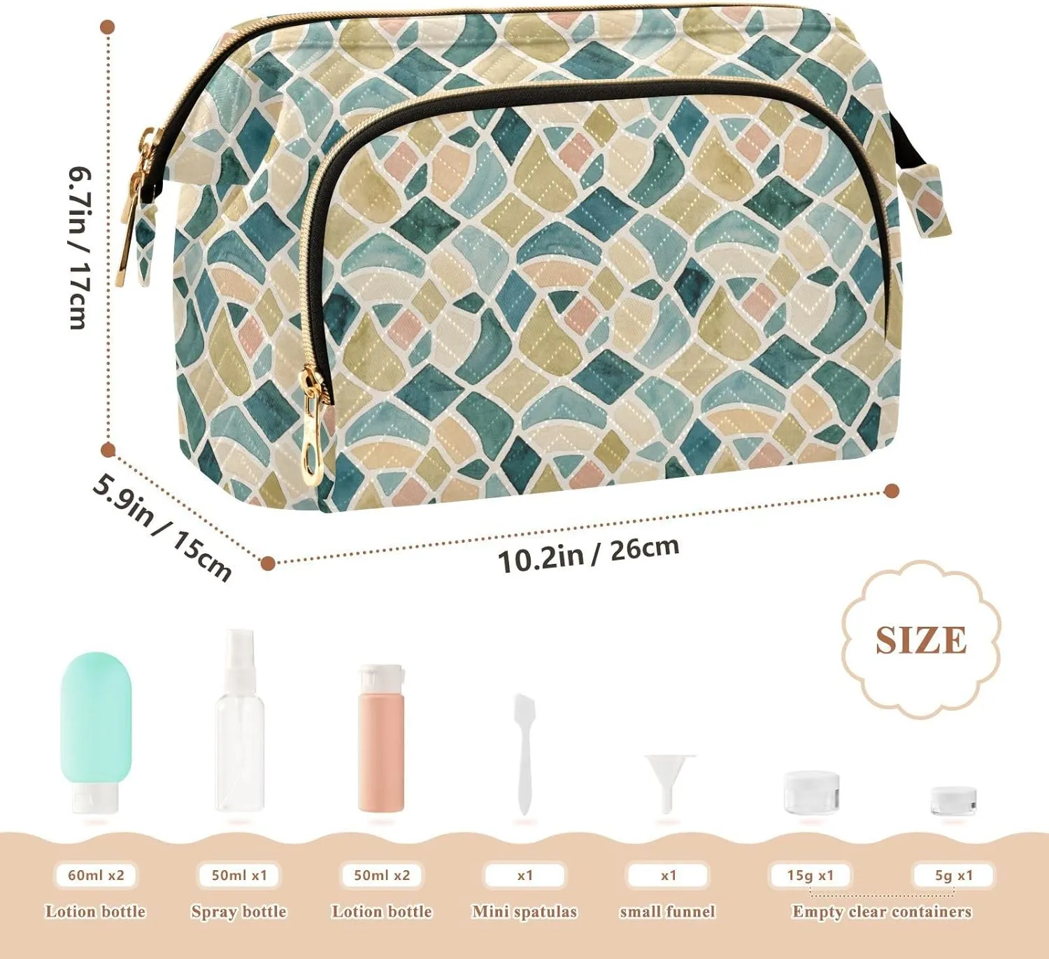 Quilted Makeup Bag for Travel with Padded Rectangular Design Spacious Capacity
