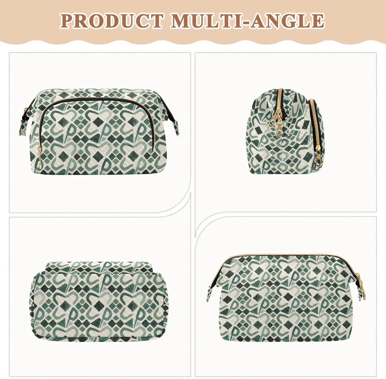Quilted Makeup Bag for Travel with Padded Rectangular Design Spacious Capacity