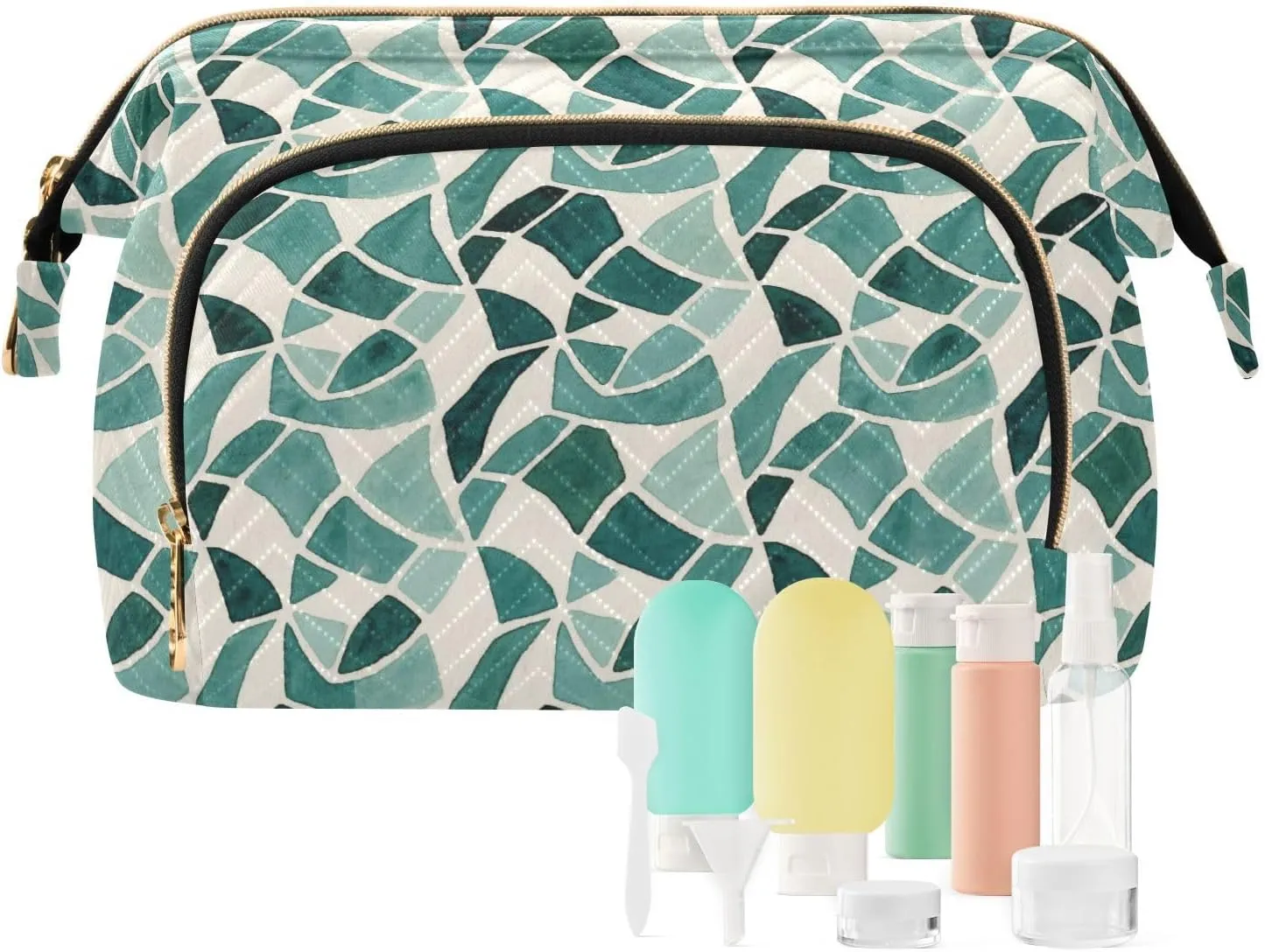 Quilted Makeup Bag for Travel with Padded Rectangular Design Spacious Capacity