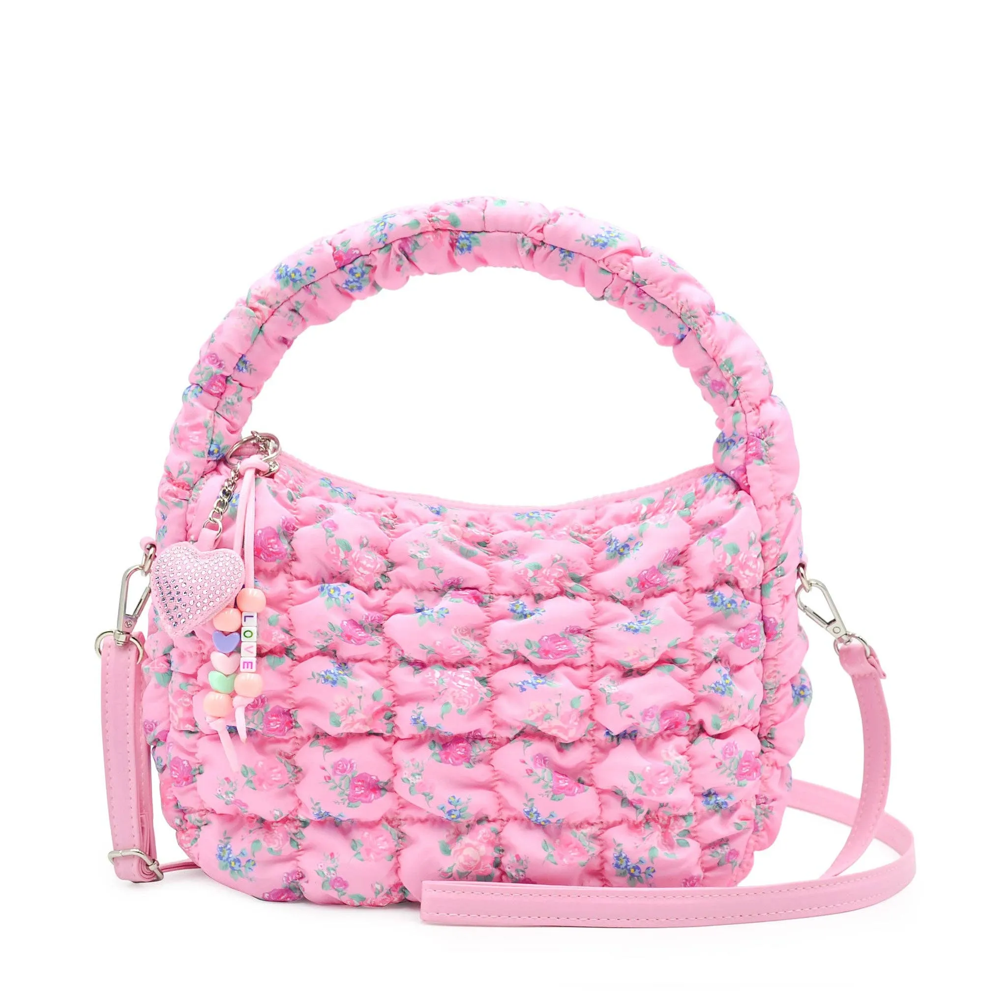 Quilted Scrunchies Floral Printed Mini Hobo Crossbody Bag: Lavender Floral Print Scrunch