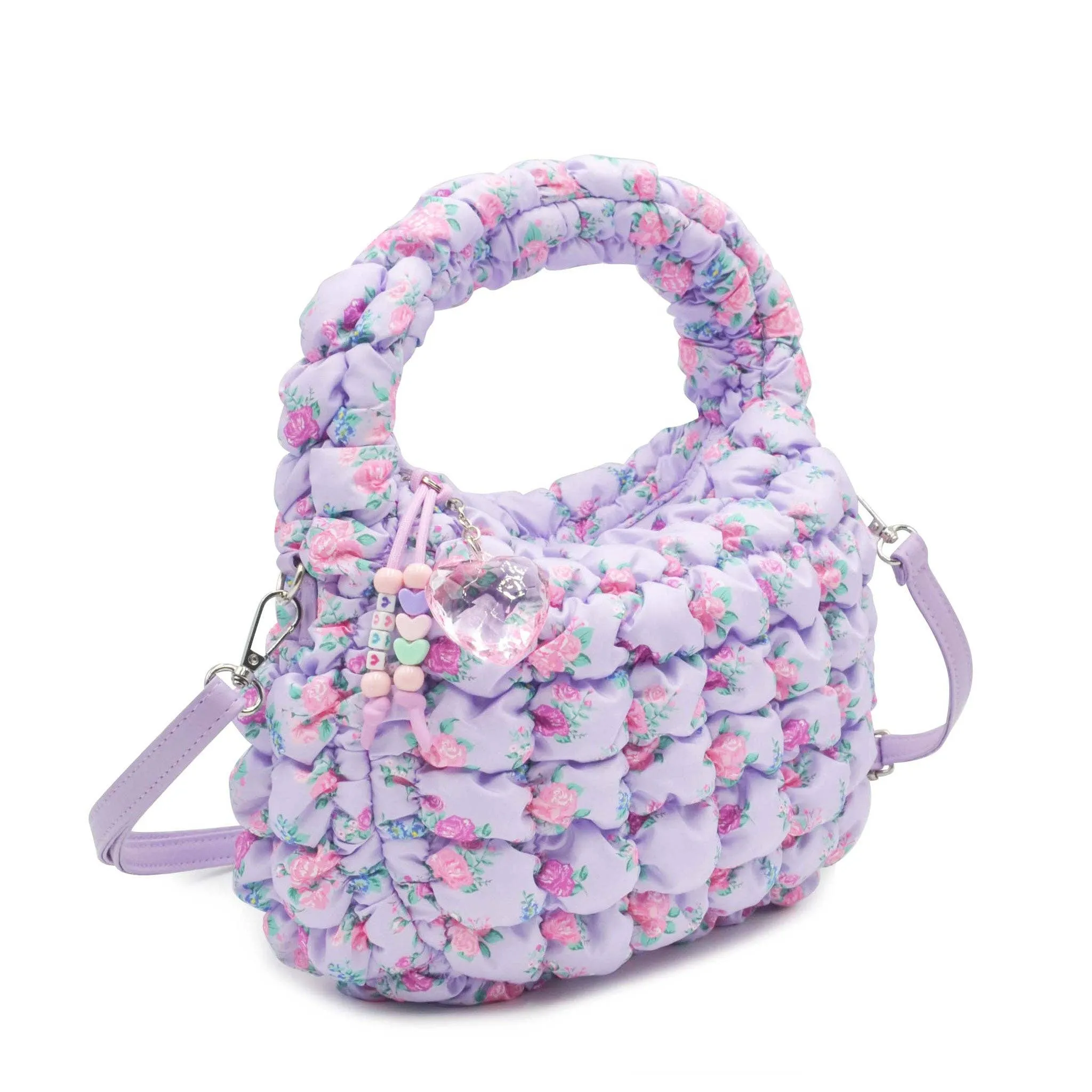 Quilted Scrunchies Floral Printed Mini Hobo Crossbody Bag: Lavender Floral Print Scrunch