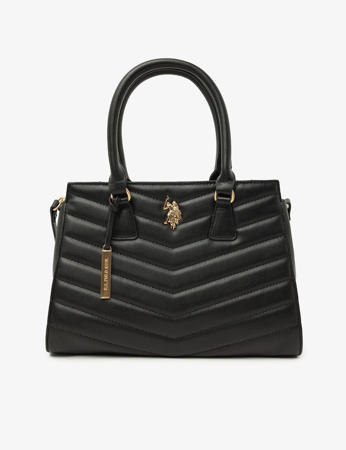 QUILTED V SATCHEL WITH CROSSBODY STRAP