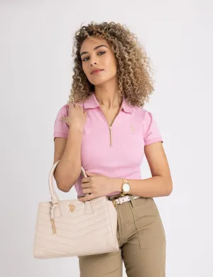 QUILTED V SATCHEL WITH CROSSBODY STRAP
