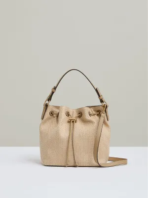Raffia Drawcord Bucket Bag in Natural