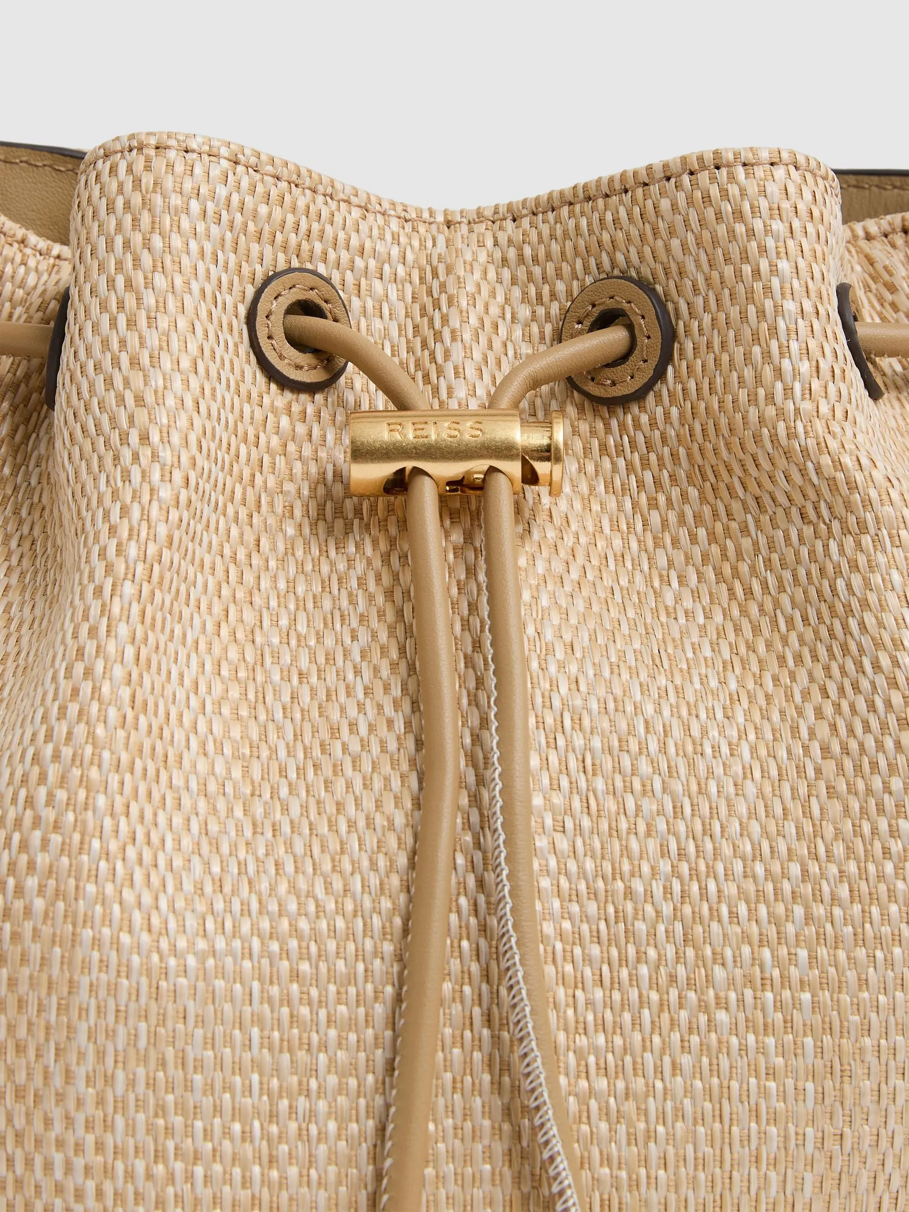 Raffia Drawcord Bucket Bag in Natural