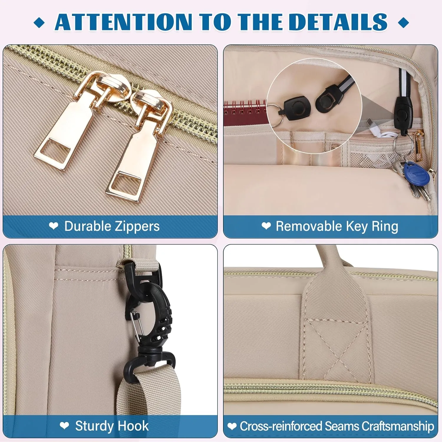 RAINSMORE Laptop Bag 17.3 Inch Briefcase for Women Waterproof Computer Messenger Shoulder Bags Large Laptop Case for Work Business Office Travel College, Khaki
