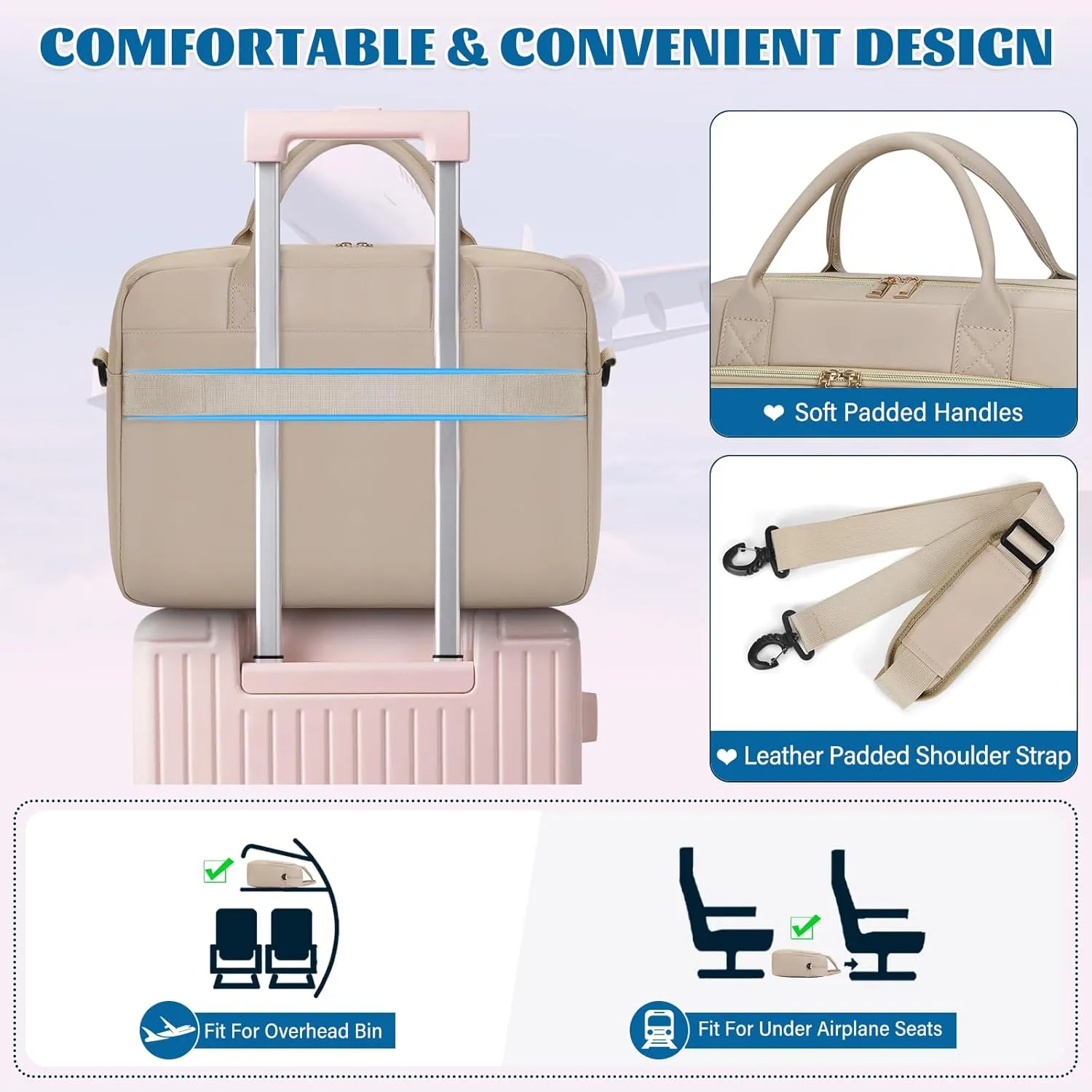 RAINSMORE Laptop Bag 17.3 Inch Briefcase for Women Waterproof Computer Messenger Shoulder Bags Large Laptop Case for Work Business Office Travel College, Khaki