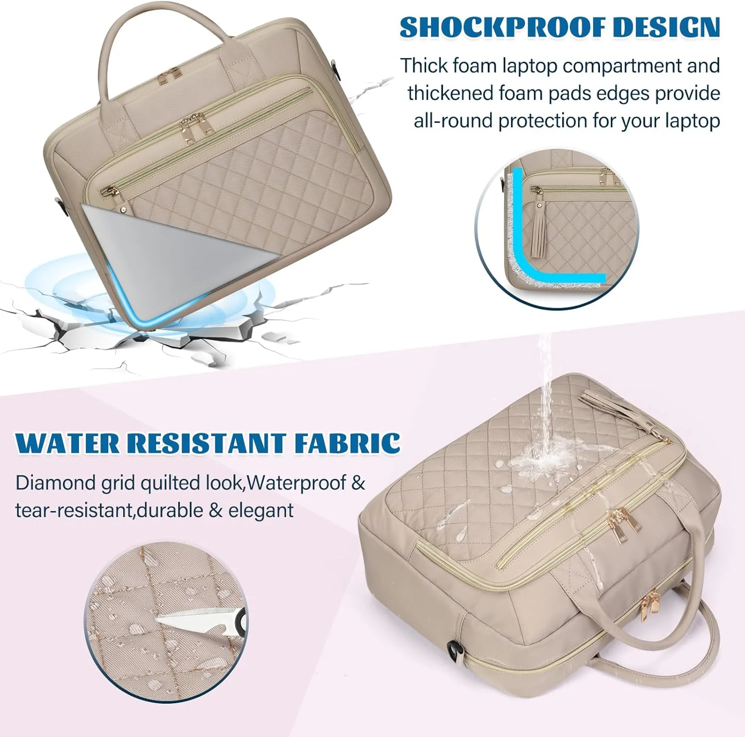 RAINSMORE Laptop Bag 17.3 Inch Briefcase for Women Waterproof Computer Messenger Shoulder Bags Large Laptop Case for Work Business Office Travel College, Khaki