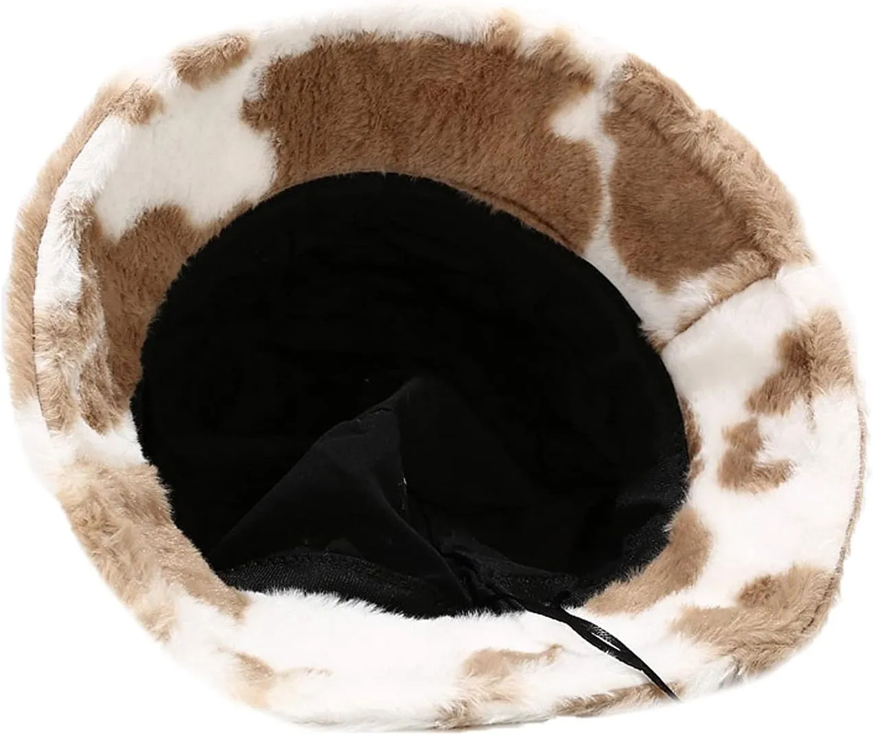 Ralcosuss Women Girls Milk Cow Print Faux Fur Bucket Hats Winter Outdoor Fluffy Warm Fisherman Caps