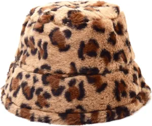 Ralcosuss Women Girls Milk Cow Print Faux Fur Bucket Hats Winter Outdoor Fluffy Warm Fisherman Caps
