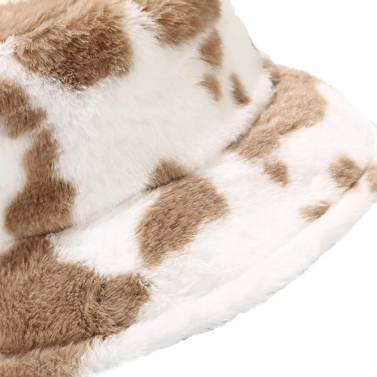 Ralcosuss Women Girls Milk Cow Print Faux Fur Bucket Hats Winter Outdoor Fluffy Warm Fisherman Caps