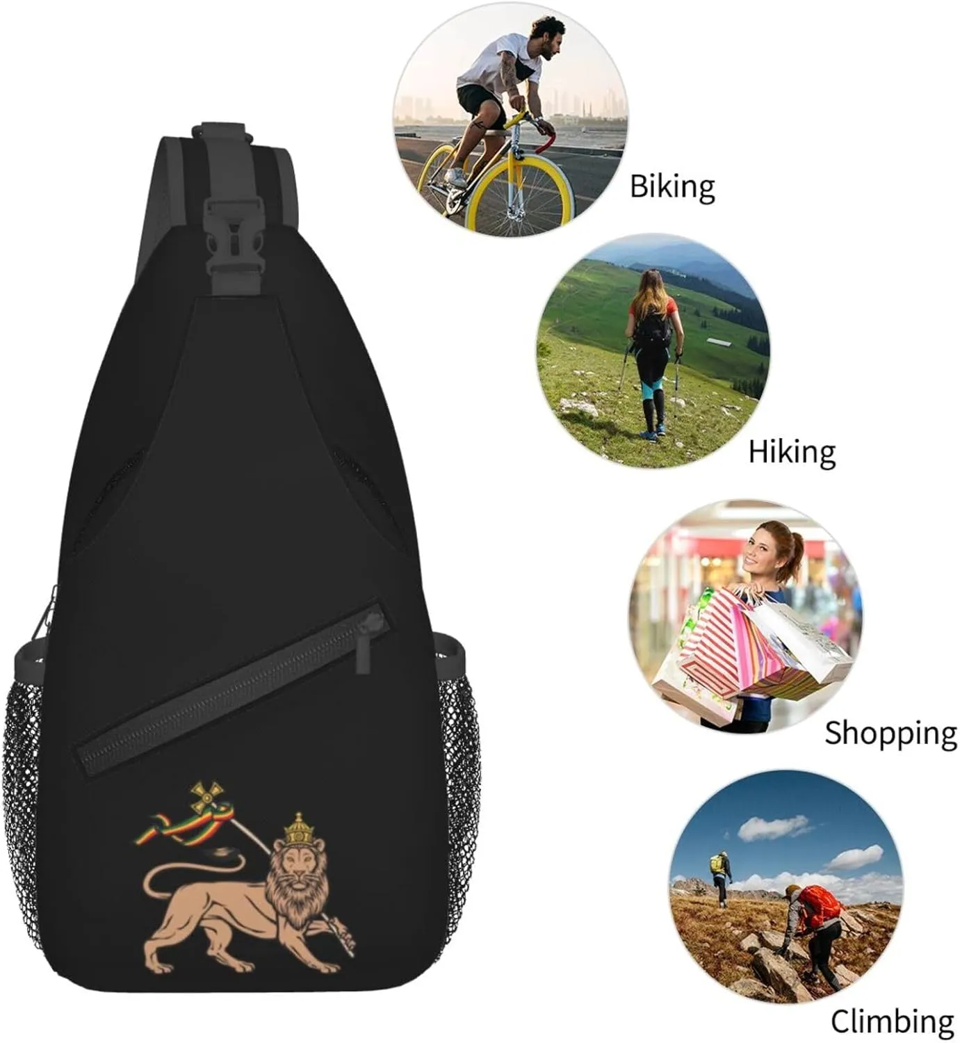 Rasta Lion Of Judah Sling Backpack Shoulder Chest Bag For Men Women Hiking Travel Crossbody Daypack
