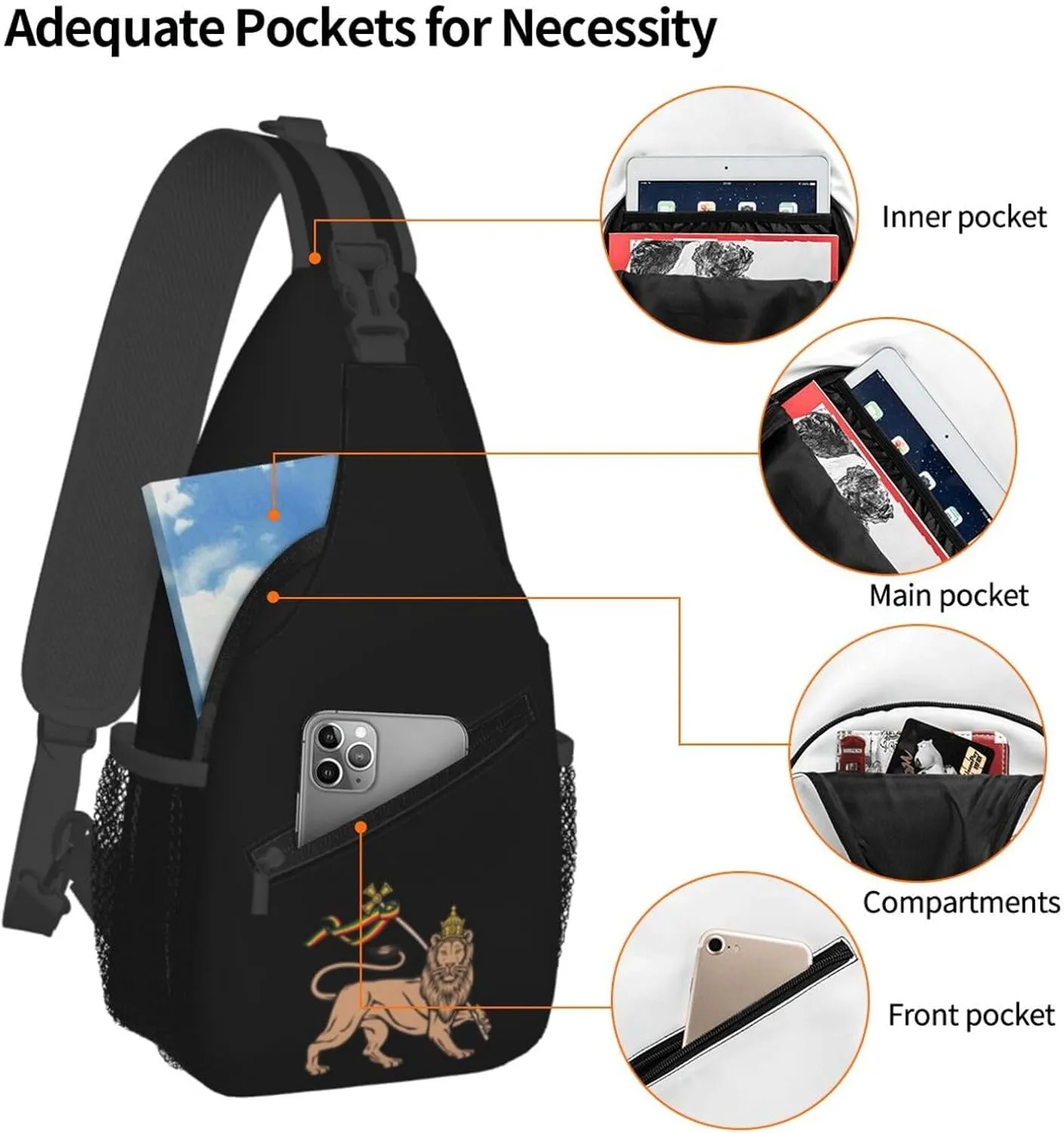 Rasta Lion Of Judah Sling Backpack Shoulder Chest Bag For Men Women Hiking Travel Crossbody Daypack