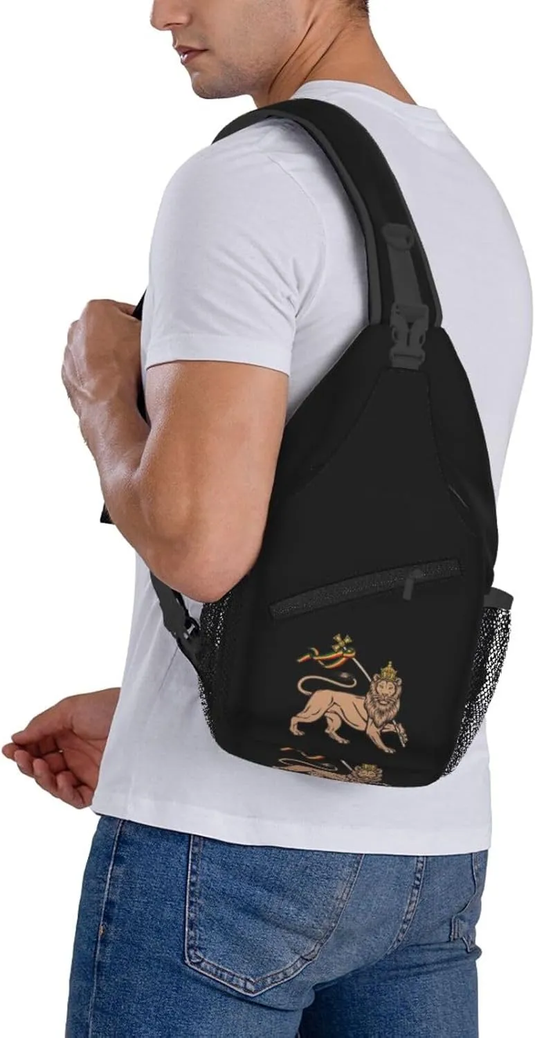 Rasta Lion Of Judah Sling Backpack Shoulder Chest Bag For Men Women Hiking Travel Crossbody Daypack