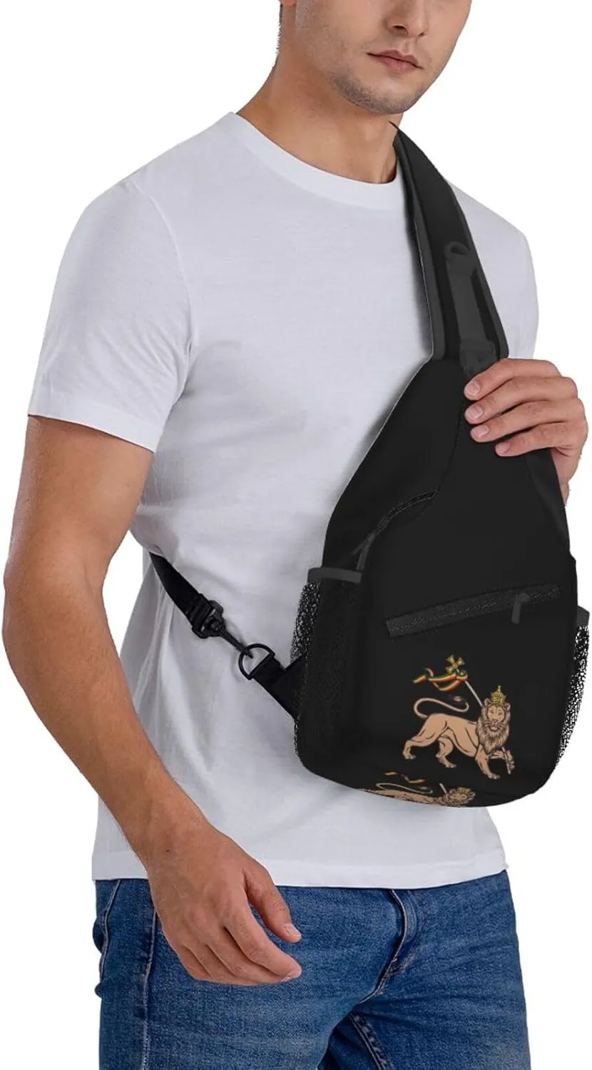 Rasta Lion Of Judah Sling Backpack Shoulder Chest Bag For Men Women Hiking Travel Crossbody Daypack
