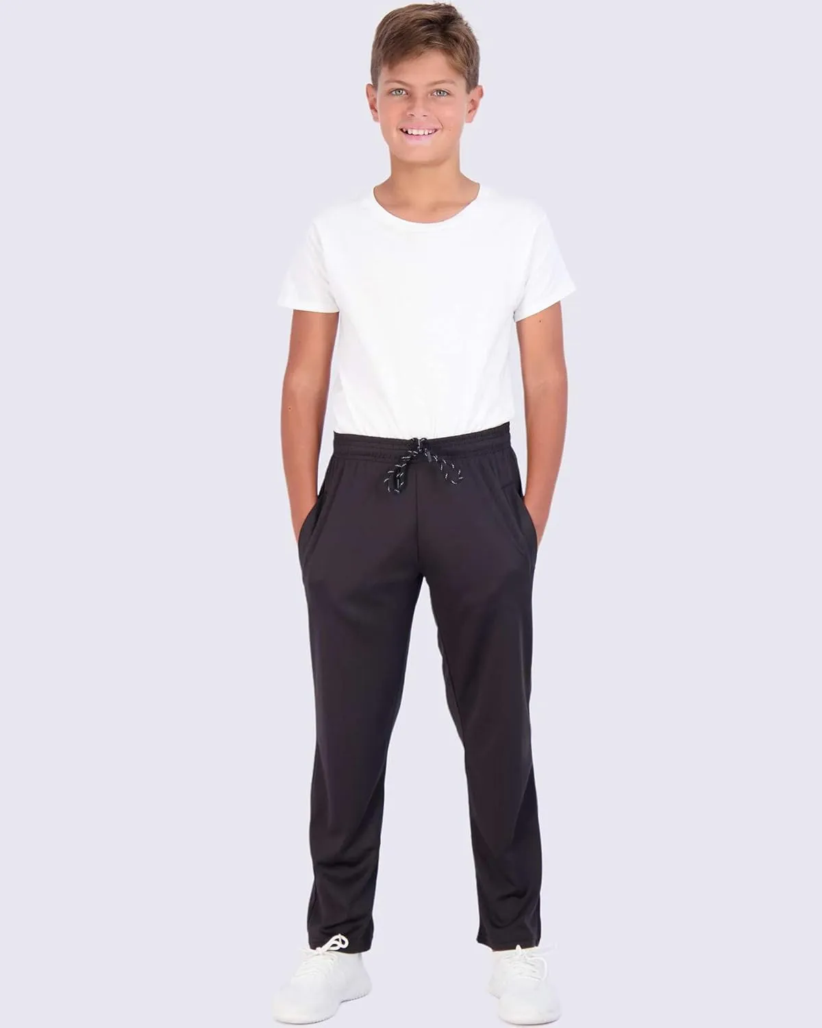 Real Essentials 3 Pack: Boys' Mesh Open Bottom Active Sweatpants with Pockets & Drawstring