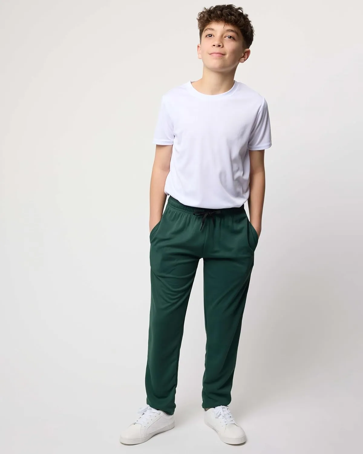 Real Essentials 3 Pack: Boys' Mesh Open Bottom Active Sweatpants with Pockets & Drawstring