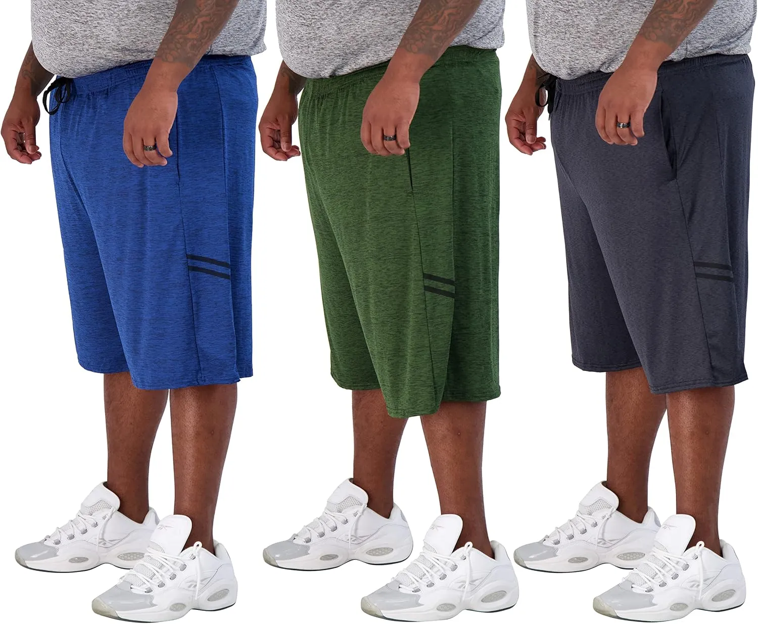 Real Essentials Men's Big & Tall 3-Pack Dry Fit & Mesh Active Athletic Perfomance Shorts (3X-5X)