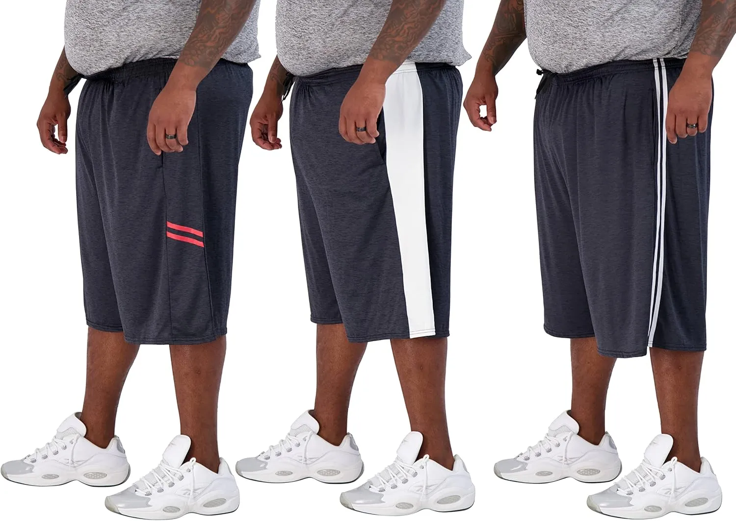 Real Essentials Men's Big & Tall 3-Pack Dry Fit & Mesh Active Athletic Perfomance Shorts (3X-5X)
