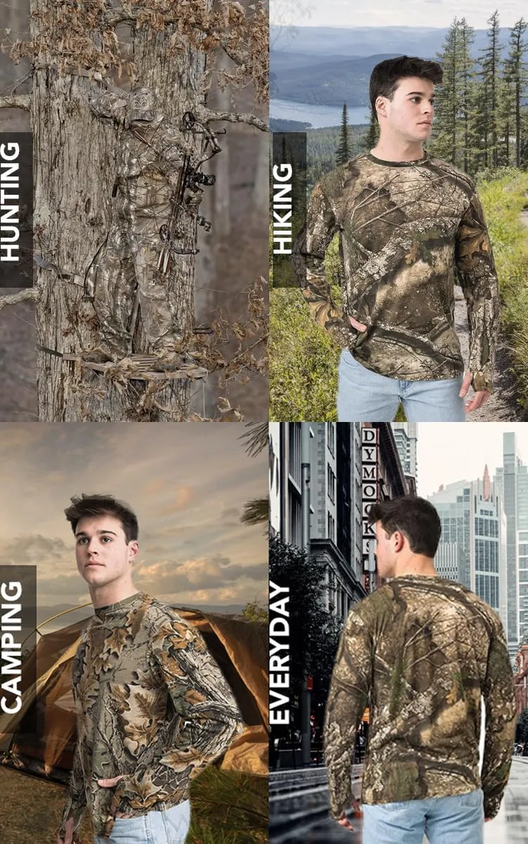 Realtree Men's Camo Shirt Long Sleeve Lightweight for Hunting, Fishing, Running, Hiking, or Camping