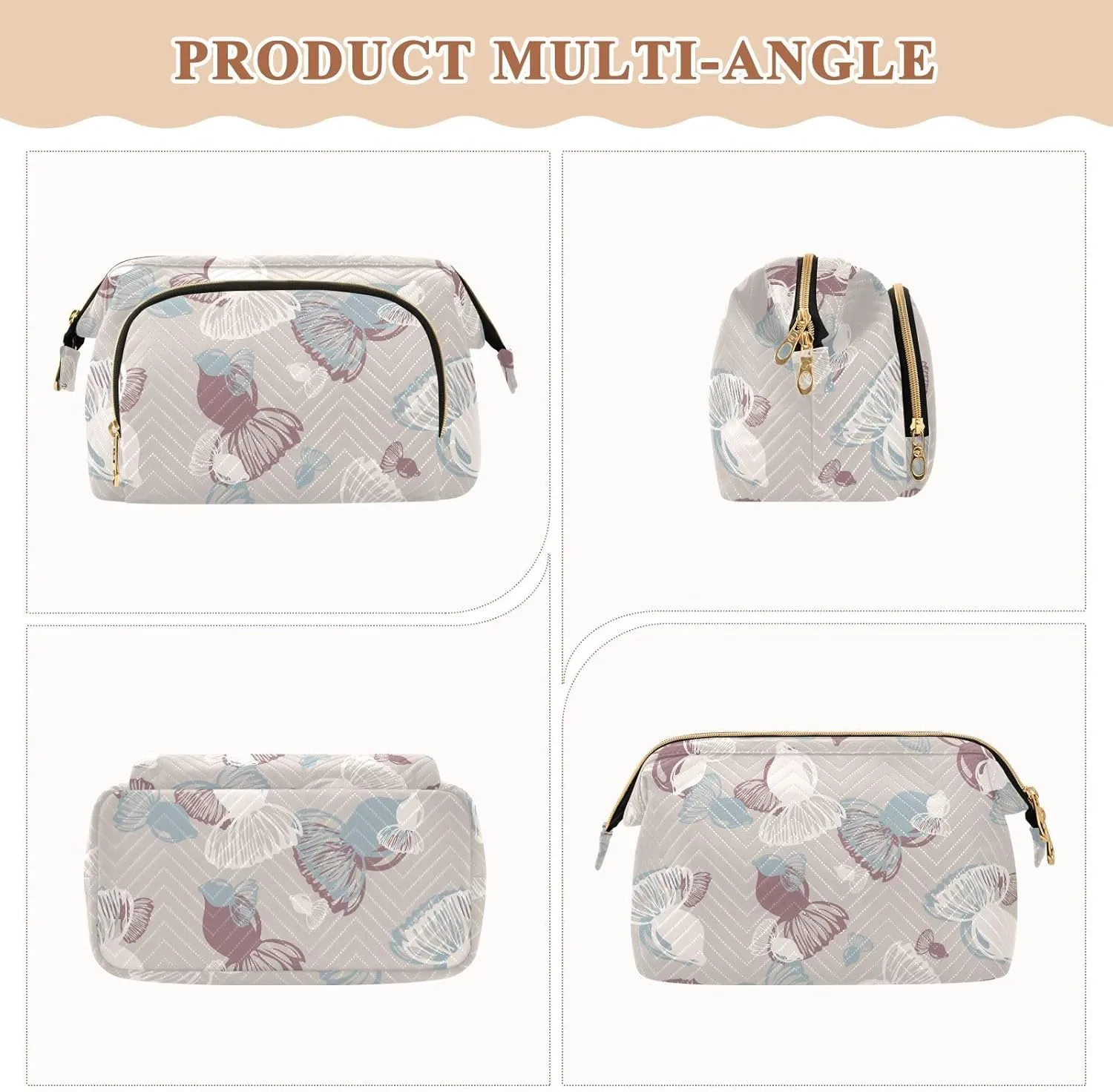 Rectangular Quilted Cosmetic Bag Spacious Travel Makeup Organizer Puffy Padding
