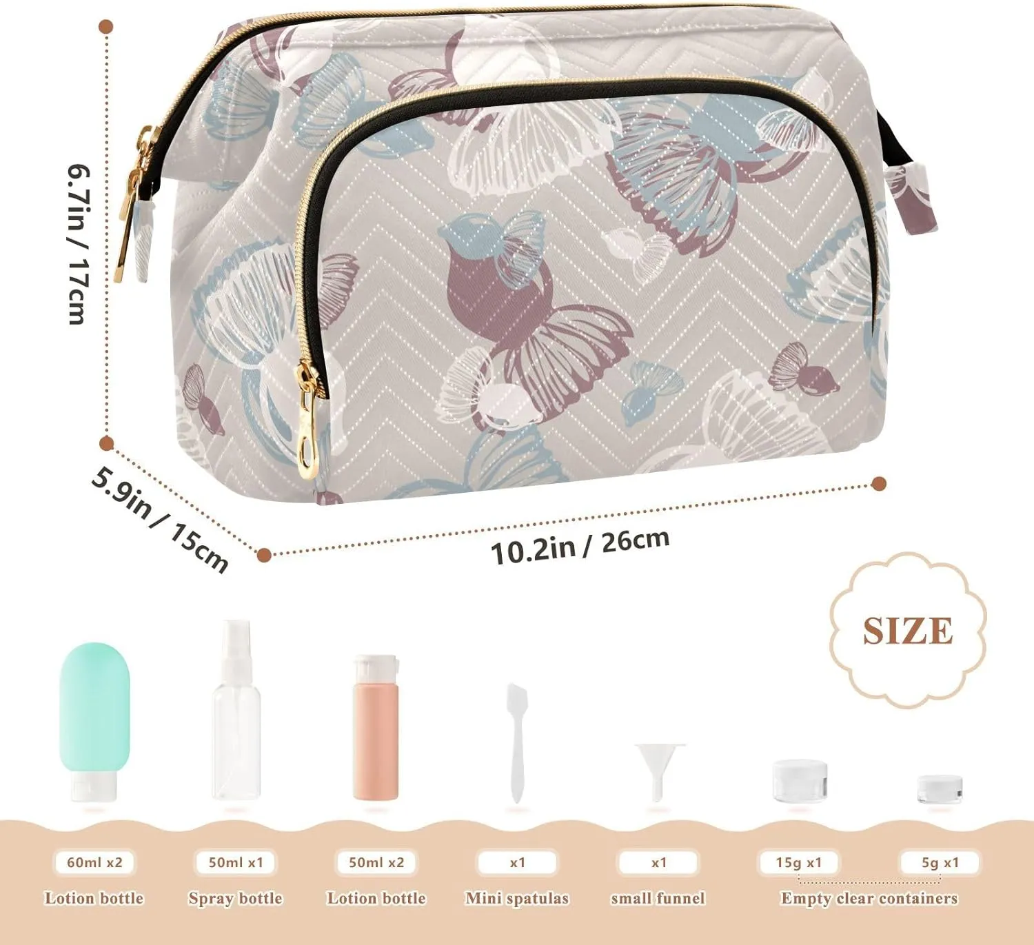 Rectangular Quilted Cosmetic Bag Spacious Travel Makeup Organizer Puffy Padding