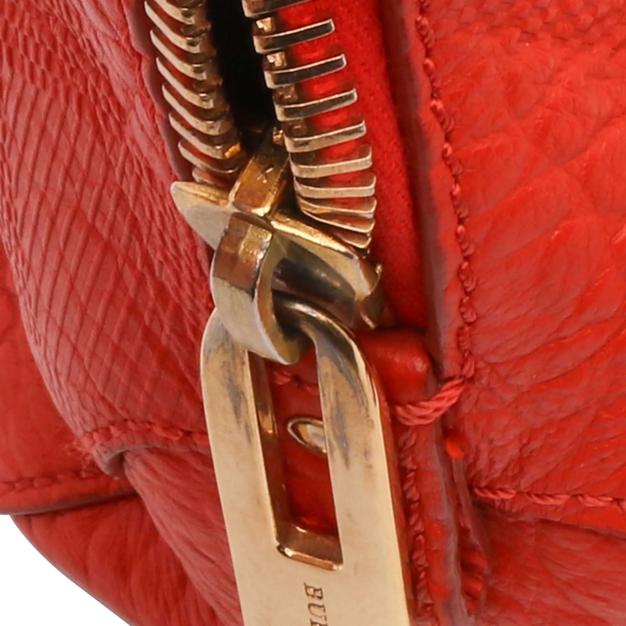 Red Burberry Heritage Grain Check Embossed Orchard Bowling Bag Satchel