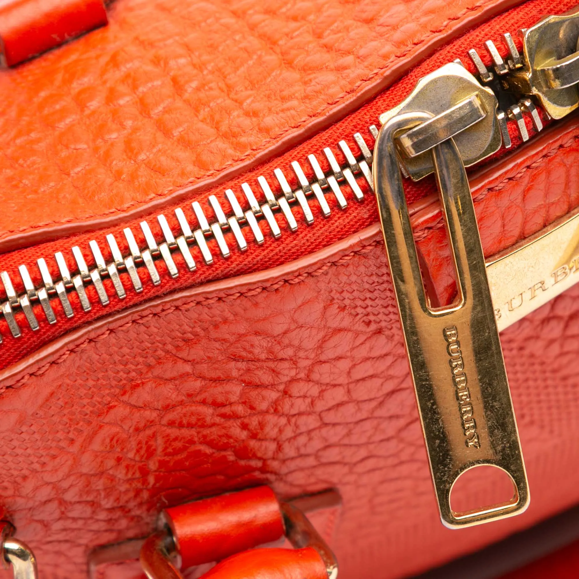 Red Burberry Heritage Grain Check Embossed Orchard Bowling Bag Satchel