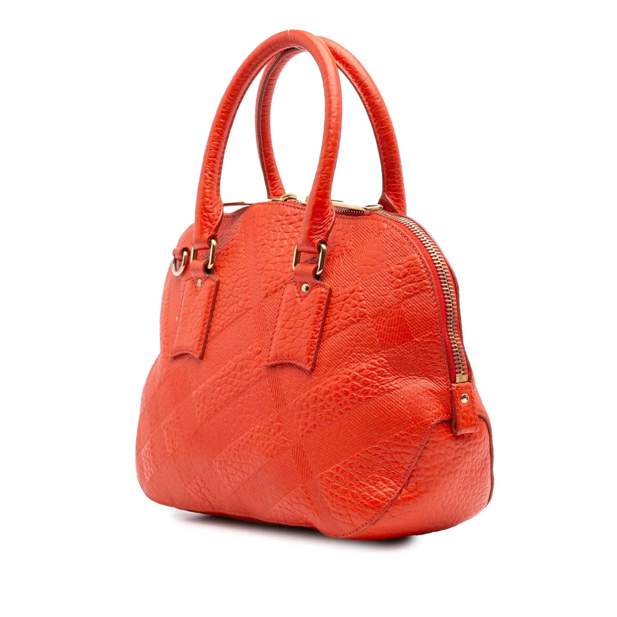 Red Burberry Heritage Grain Check Embossed Orchard Bowling Bag Satchel