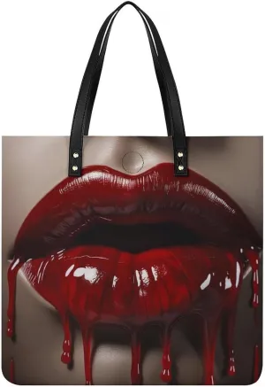 Red Lips Tote Bag Durable Water-Resistant Handbags Lightweight Tote for Travel Work Book