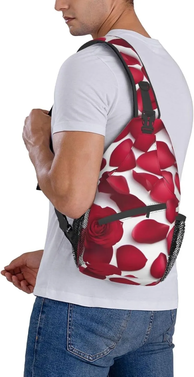 Red Rose Petals Shoulder Bag Crossbody Backpack Chest Bag Lightweight Sling Daypackstravel Hiking Cycling For Men Women