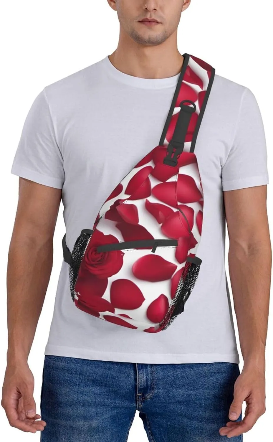 Red Rose Petals Shoulder Bag Crossbody Backpack Chest Bag Lightweight Sling Daypackstravel Hiking Cycling For Men Women