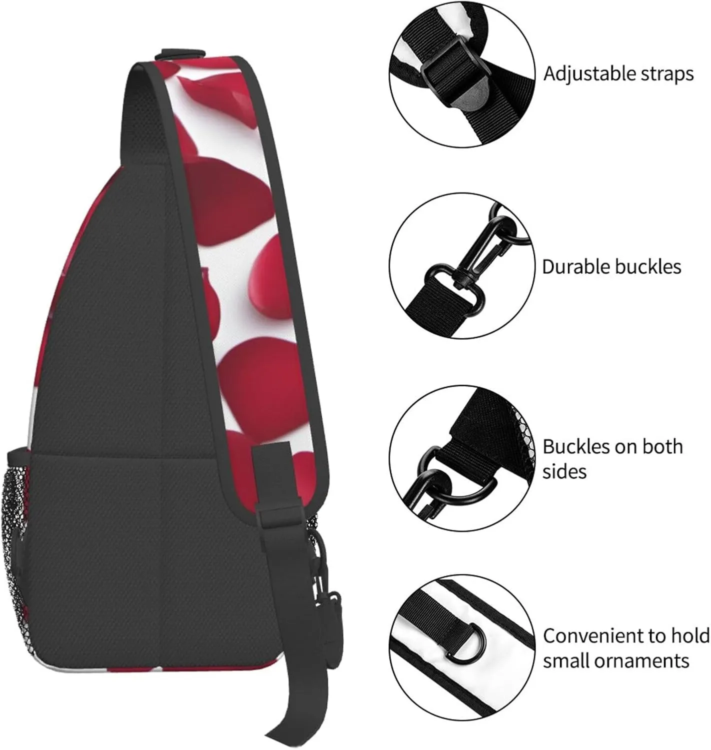 Red Rose Petals Shoulder Bag Crossbody Backpack Chest Bag Lightweight Sling Daypackstravel Hiking Cycling For Men Women