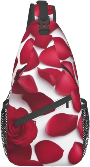 Red Rose Petals Shoulder Bag Crossbody Backpack Chest Bag Lightweight Sling Daypackstravel Hiking Cycling For Men Women